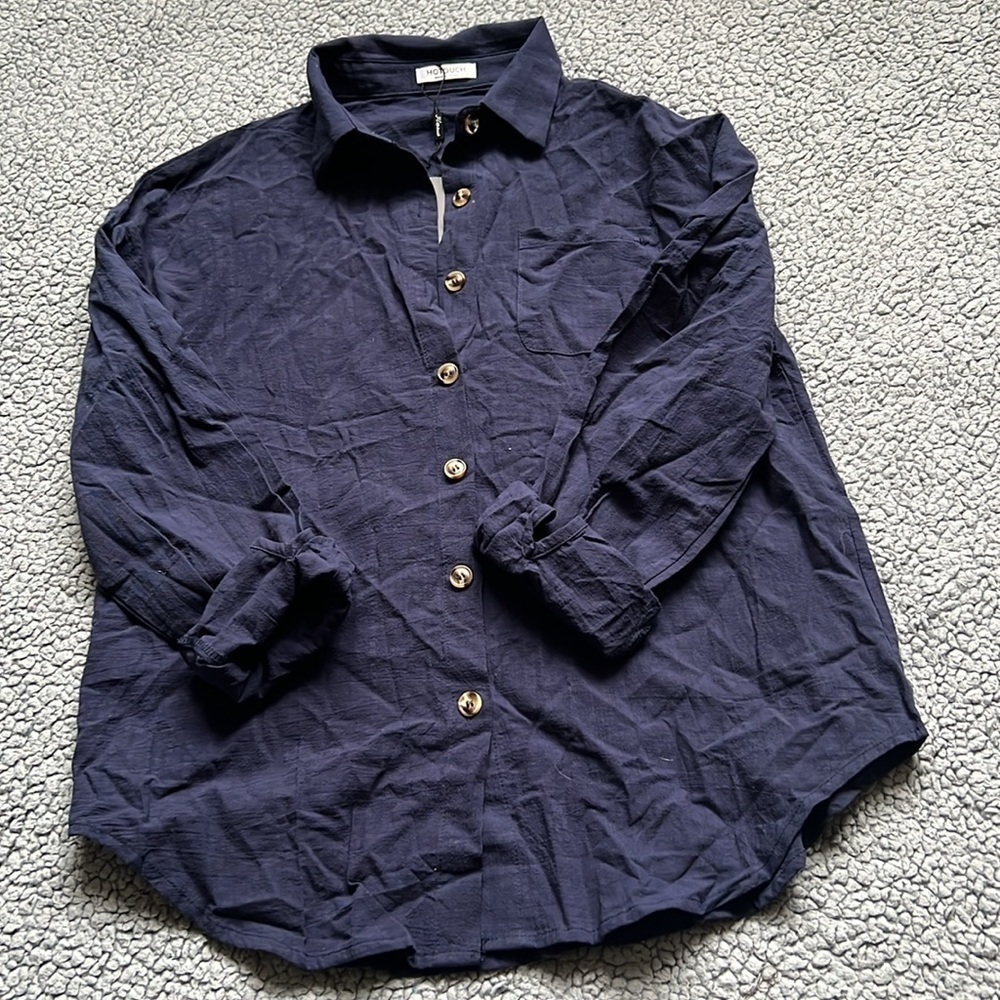 NWT Hotouch Womens Cotton Button Down Casual Long Sleeve Loose Collared Shirt - Picture 7 of 8